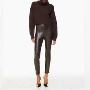 Aritzia Babaton Shiny Brown Faux Leather Frida Pant